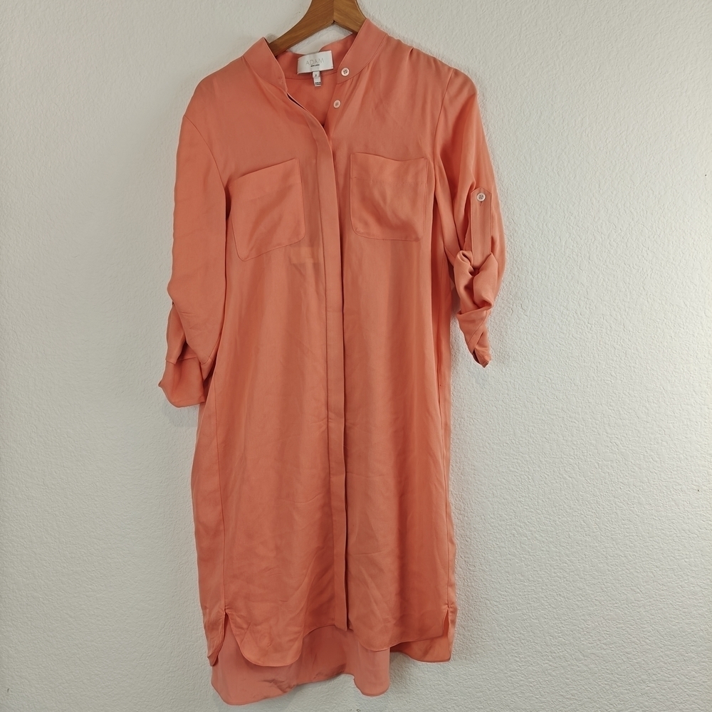 Adam Lippes Coral 100% Silk Button Shirt Dress Size 2 Women's